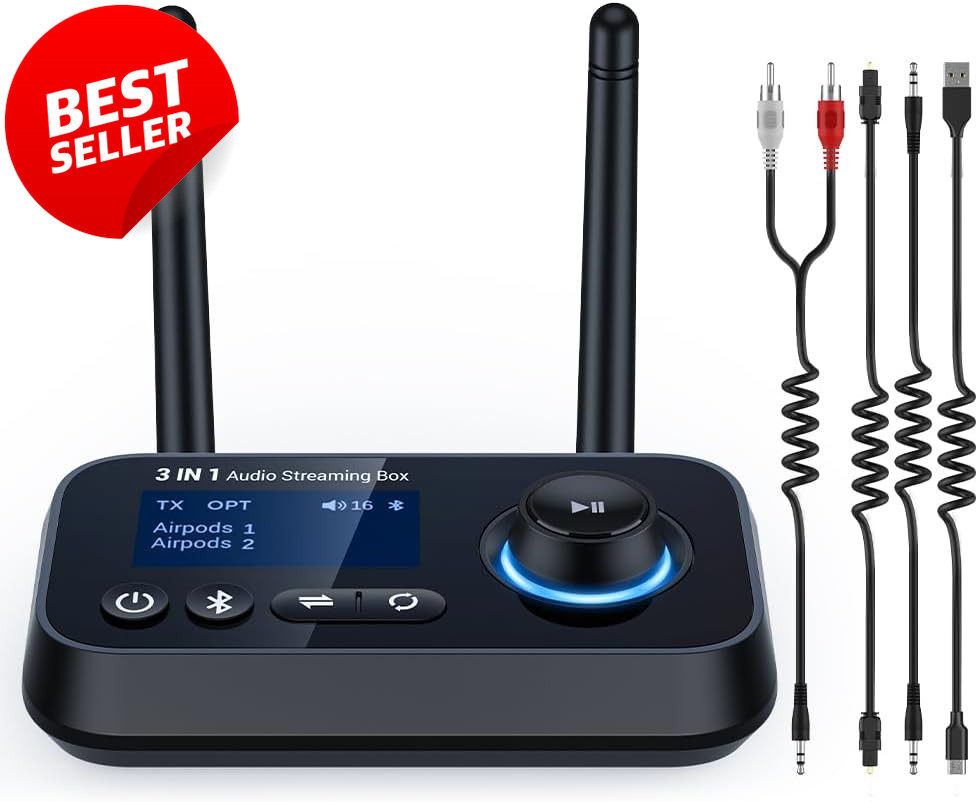 Bluetooth 5.3 Transmitter TV Audio Adapter Dual Headphones Low Latency - US