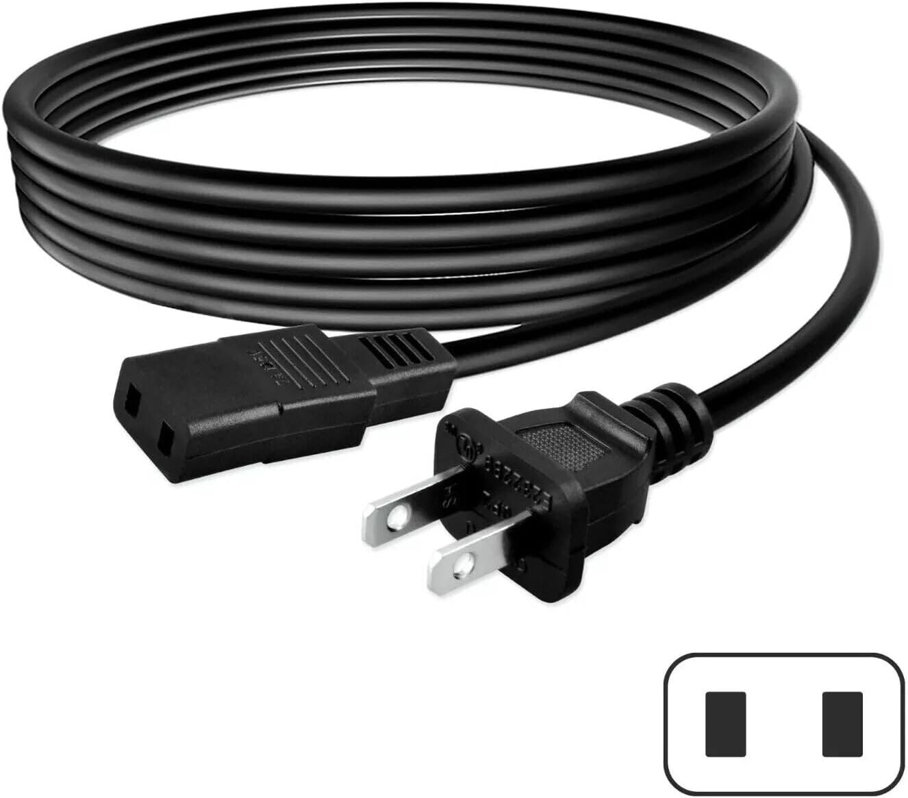 8ft 2-Prong Square Power Cable for Vintage Korg Keyboards for Roland Equipment