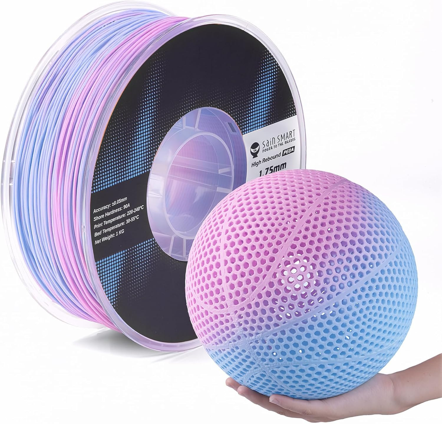 PEBA High Rebound 90A Flexible Filament, 1KG (2.2Lbs) (Blue Pink)