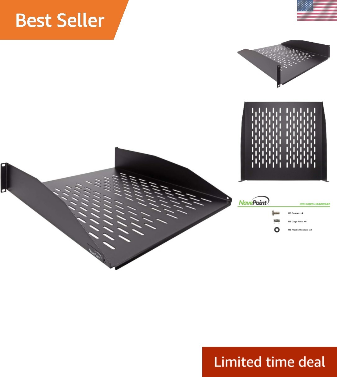 2U 19-Inch Universal Vented Rack Mount Cantilever Fixed Server Cabinet Shelf ...