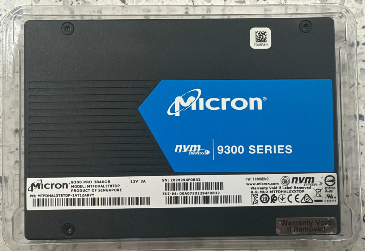 New Micron 9300 PRO 3.84TB U.2 NVMe  MTFDHAL3T8TDP (Pull from New System 0 Hour)