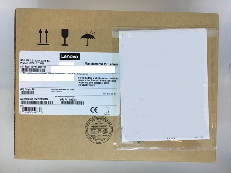 81Y9798 Lenovo 3TB 7.2K NL SATA 3.5" FRU 81Y9799 New Retail Box