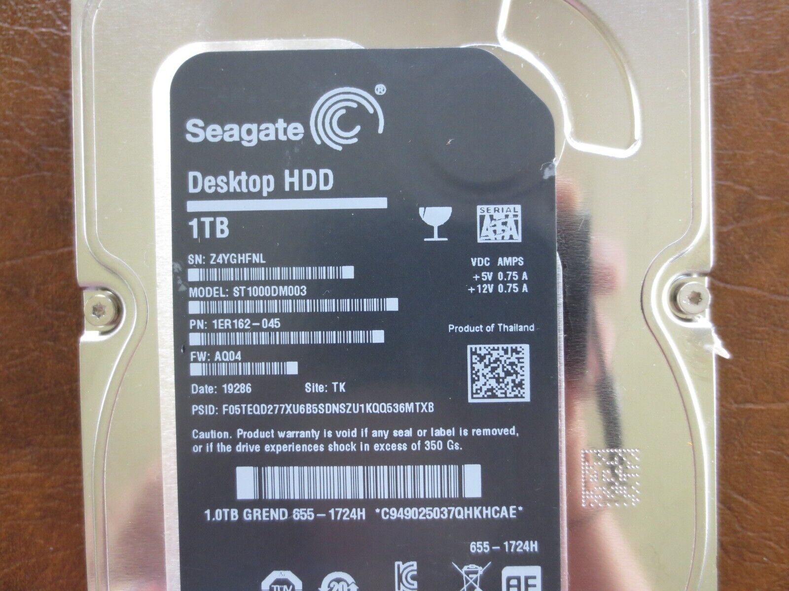 Seagate ST1000DM003 1ER162-045 FW:AQ04 TK Apple#655-1724H 1000gb 3.5