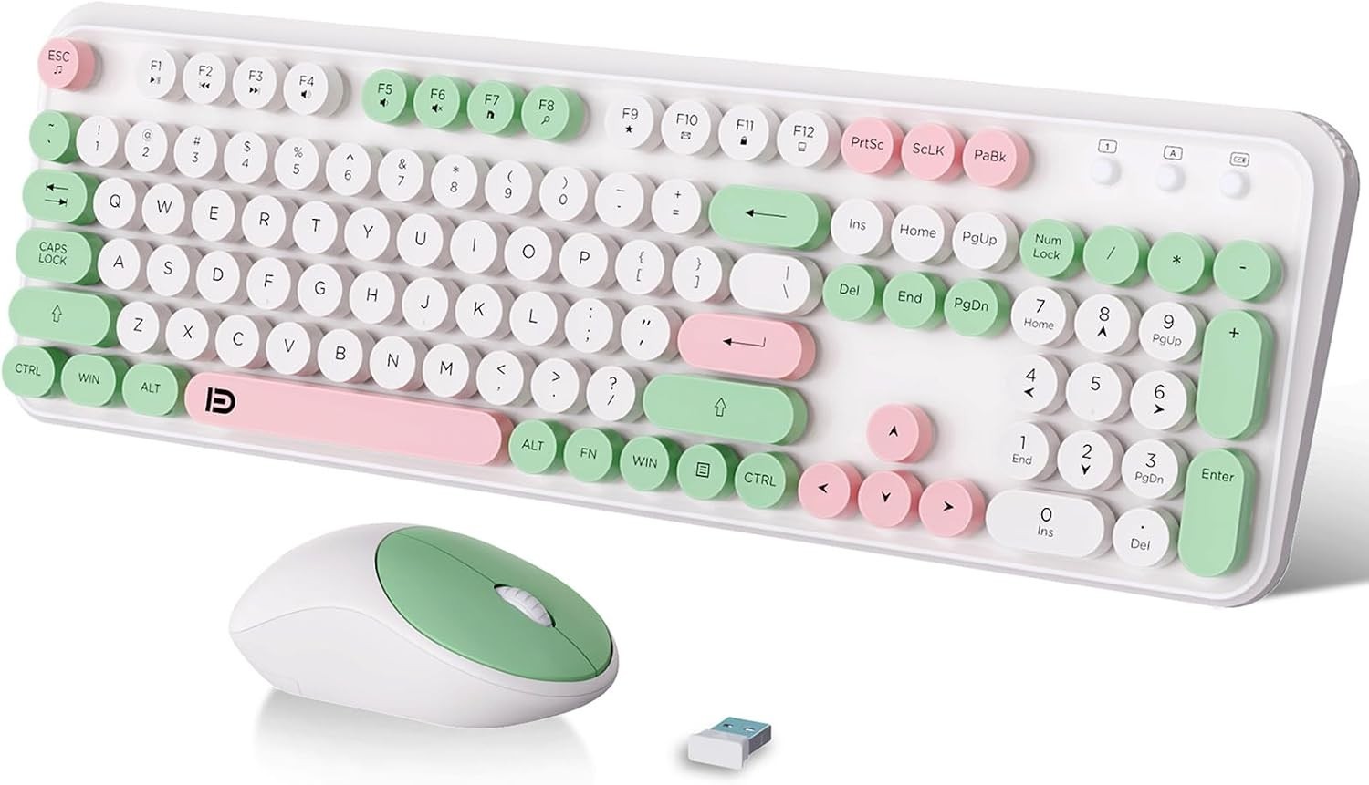 FOPETT Wireless Keyboard and Mouse Combo - 2.4G Full-Sized -White Colorful