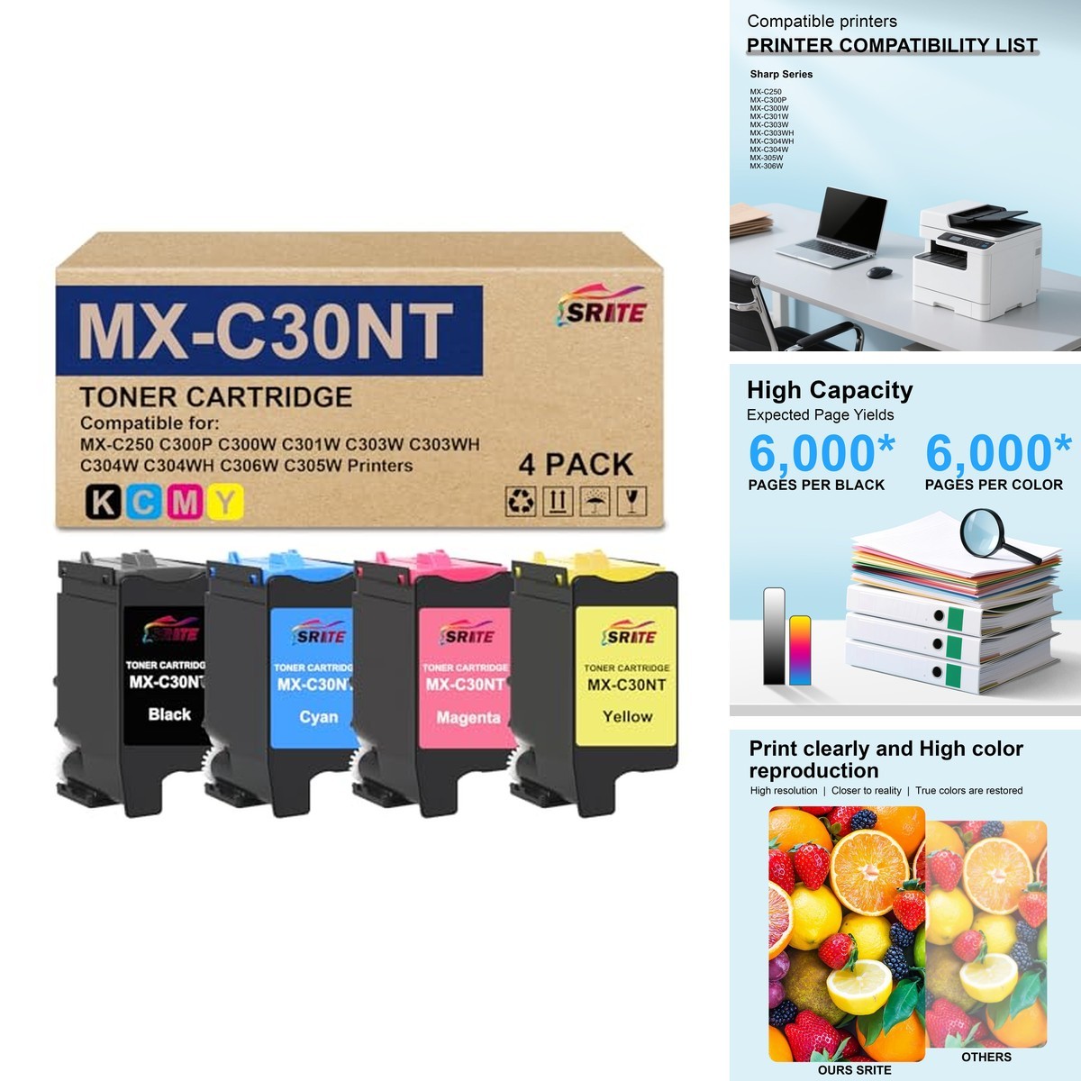 SRITE MX-C30NT Toner Cartridge (4-Pack)