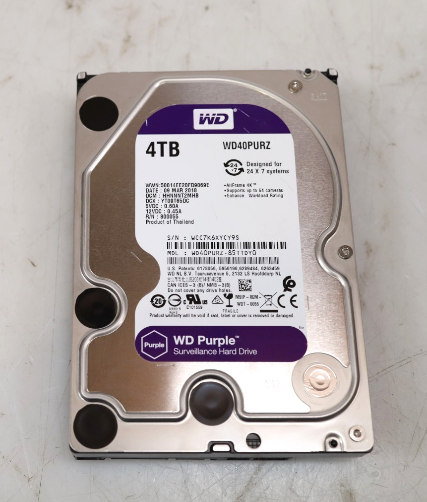 Western Digital Purple WD40PURZ 4TB 3.5" SATA 6Gb/s 5400RPM Class HDD
