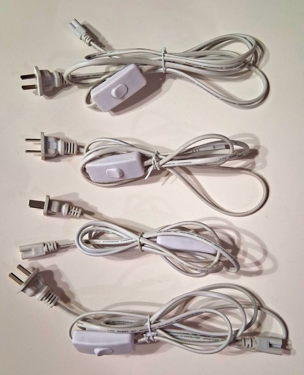 Lot of 4 White 6FT Power Cords Inline On/Off Switch 2 Prong 3 Hole Plug 10A 125V