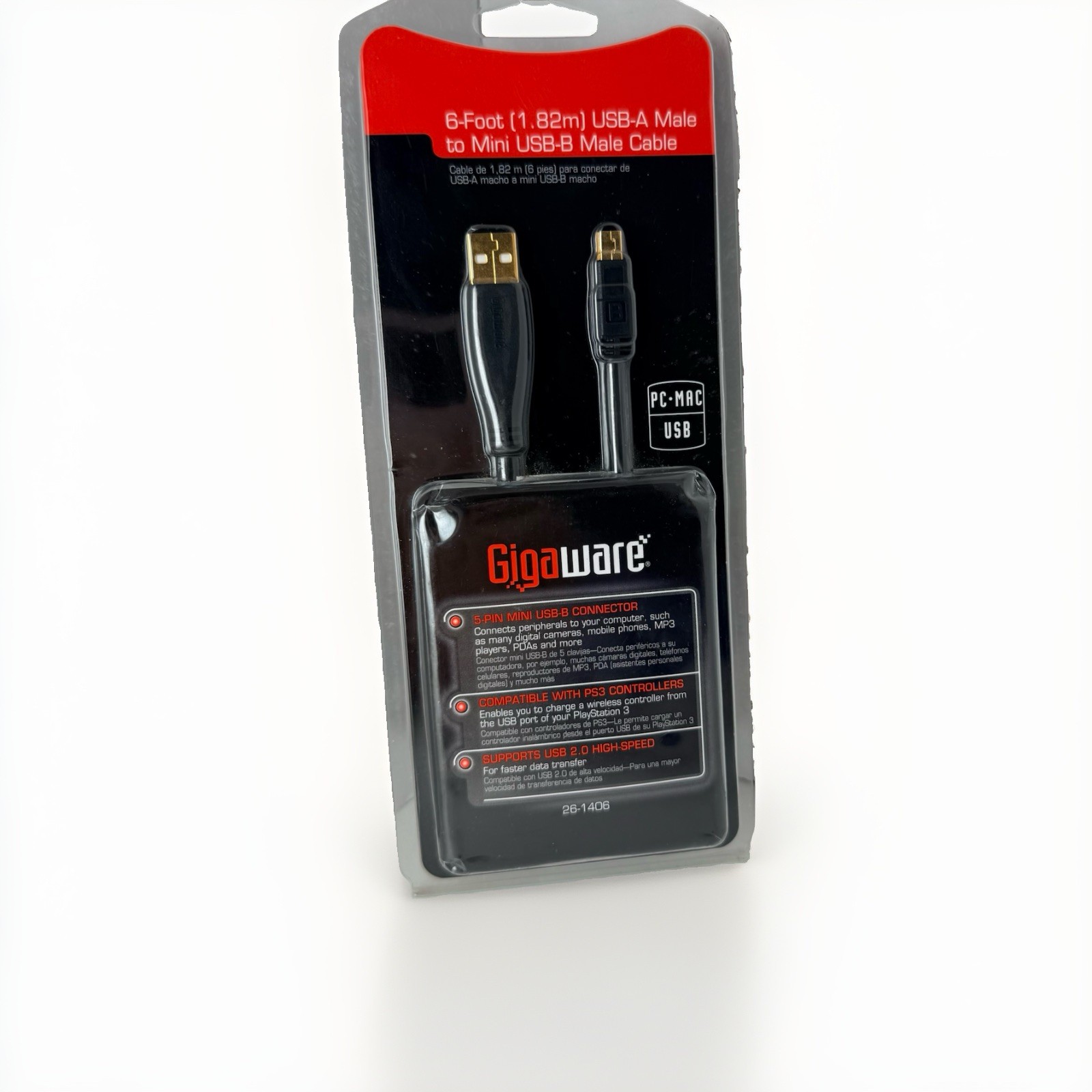 Gigaware USB Cable 6ft USB-A to Mini USB-B 5-Pin PS3 Controller Camera NEW