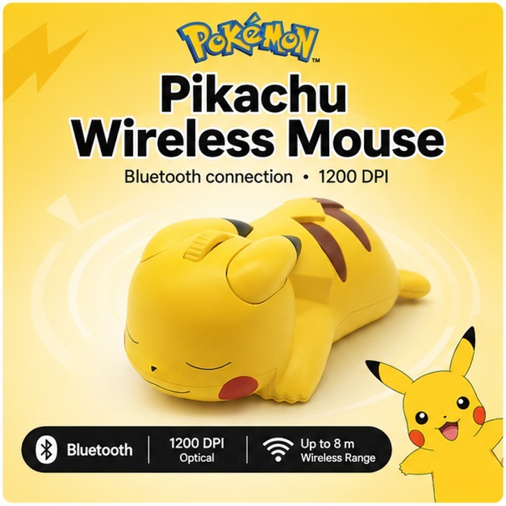 Pokemon Pikachu HDI2022 Silent Wireless Bluetooth Mouse 1200 DPI Yellow