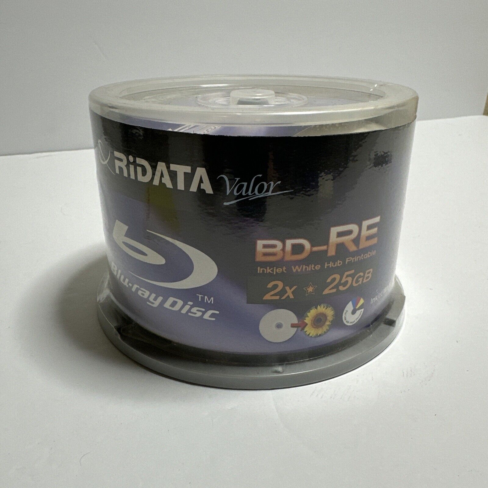 50 RIDATA Valor BluRay 2X Blank BD-RE 25GB White Inkjet Hub Printable Disc