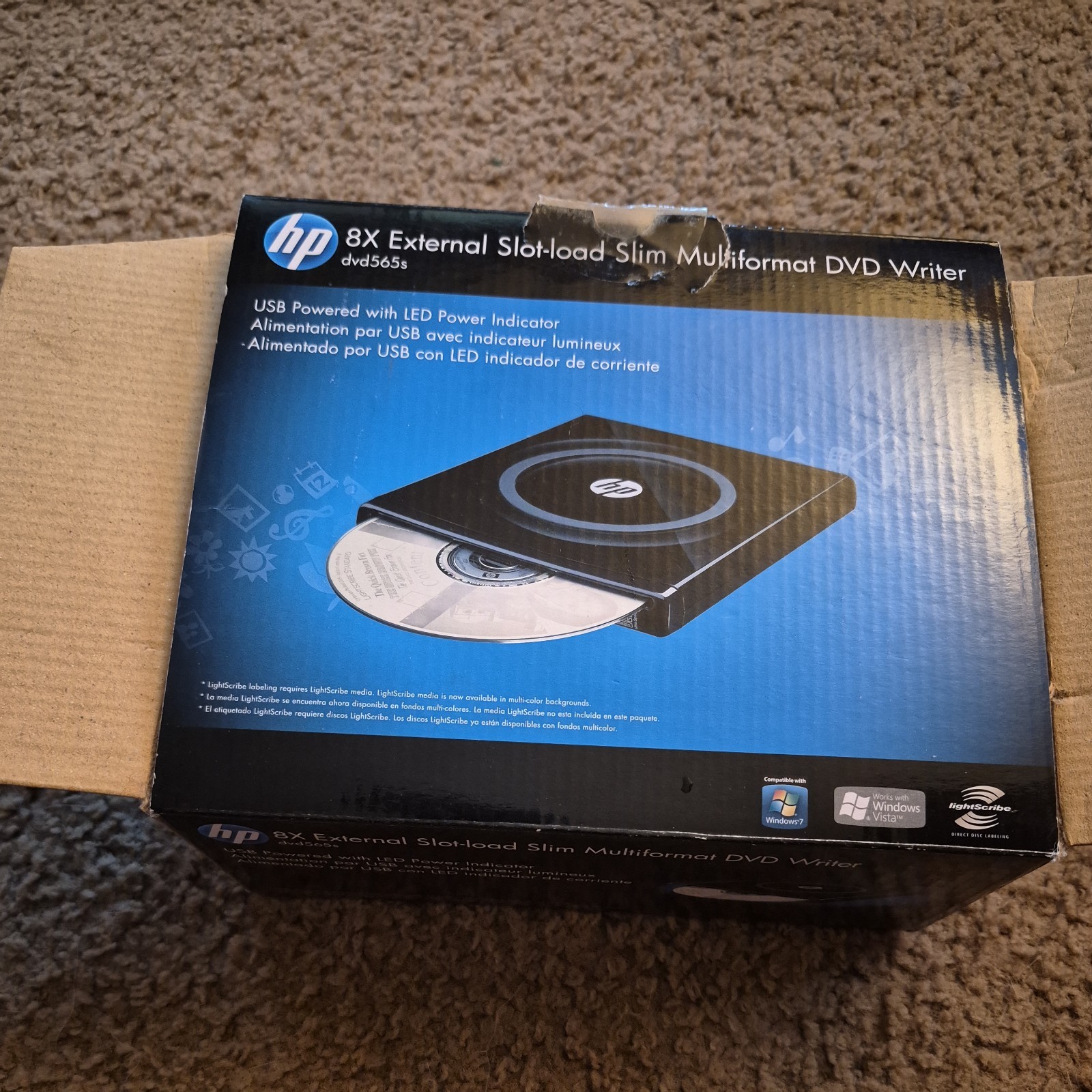 HP dvd556s 8X USB Powered Slim Multiformat External DVD Writer - KZ253AA New