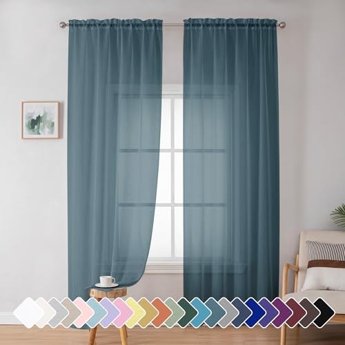  Sheer Curtains 72 Inches Long 2 Panels for 42"W x 72"L (Pack of 2) Dusty Blue