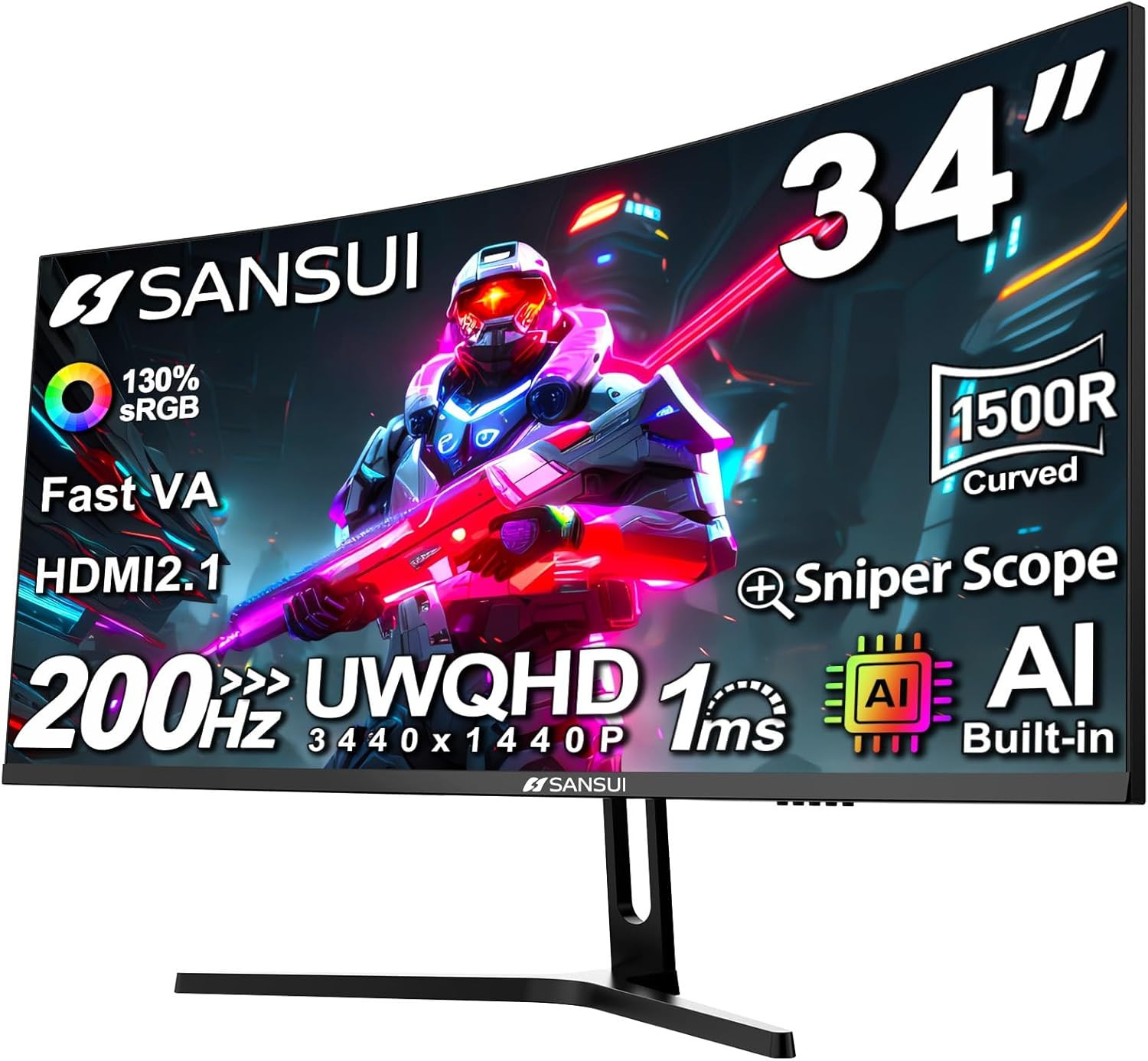 Ultra wide Gaming Monitor 34" 165Hz 1500R Curved Gaming PC Monitor With Cable