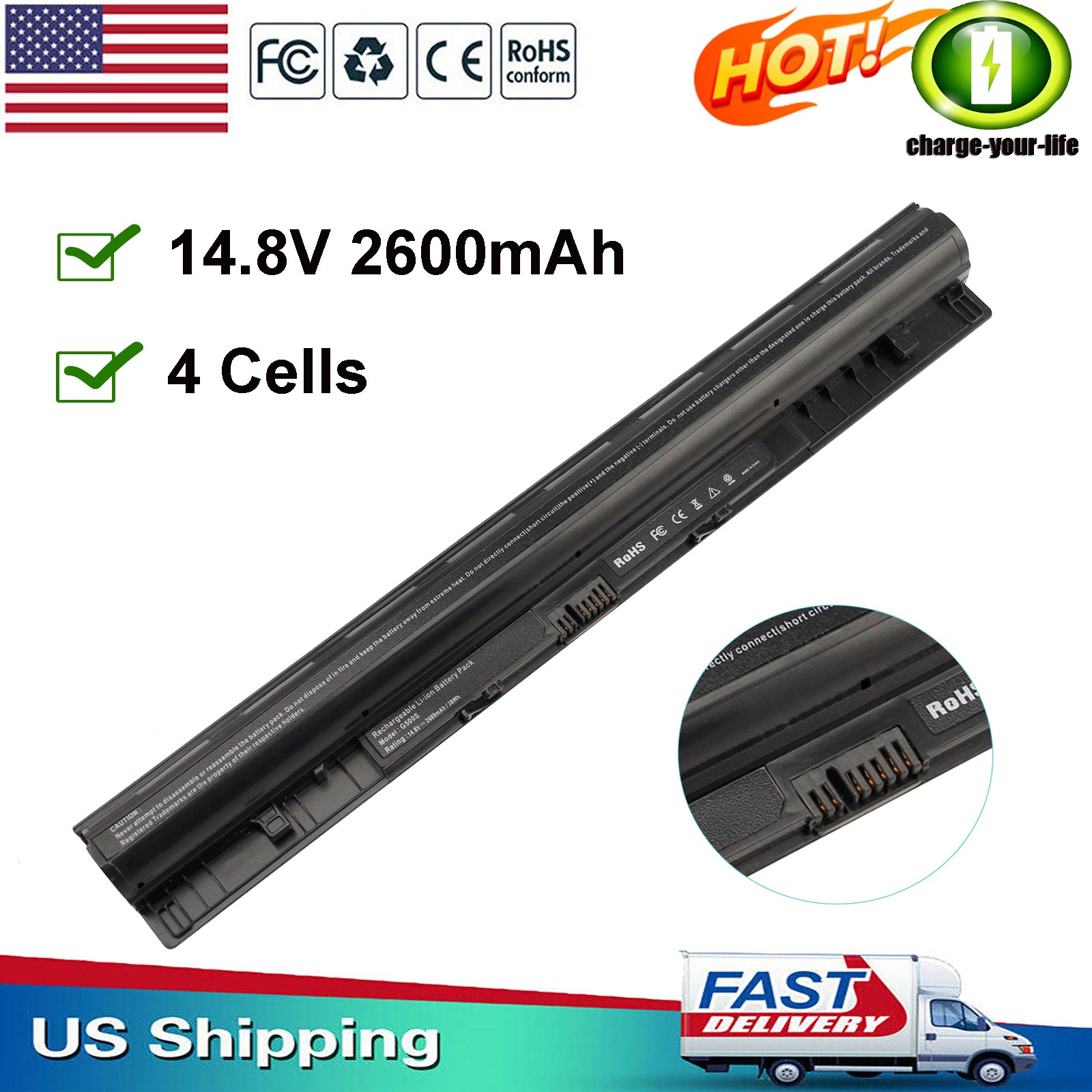 L12L4A02 L12M4A02 L12M4E01 Battery For Lenovo IdeaPad G400s G500s S510p S610p US