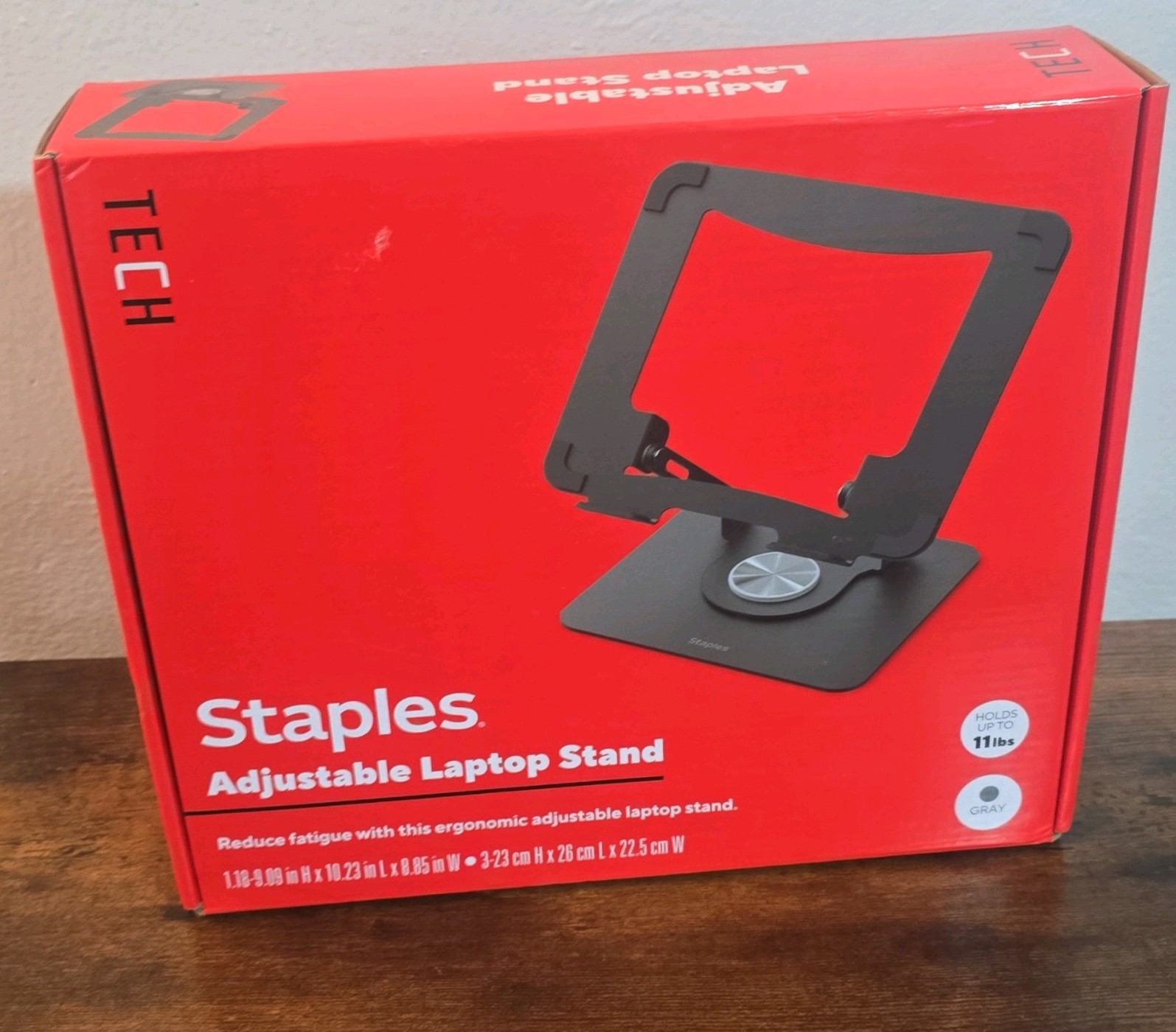 Staples Adjustable Laptop Stand Gray Ergonomic Desktop Riser Holds Up to 11lb