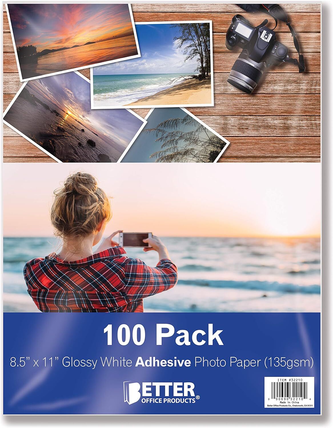 Adhesive Backed Photo Paper 100 Sheets 8.5x11 Glossy Sticky Craft Stickers