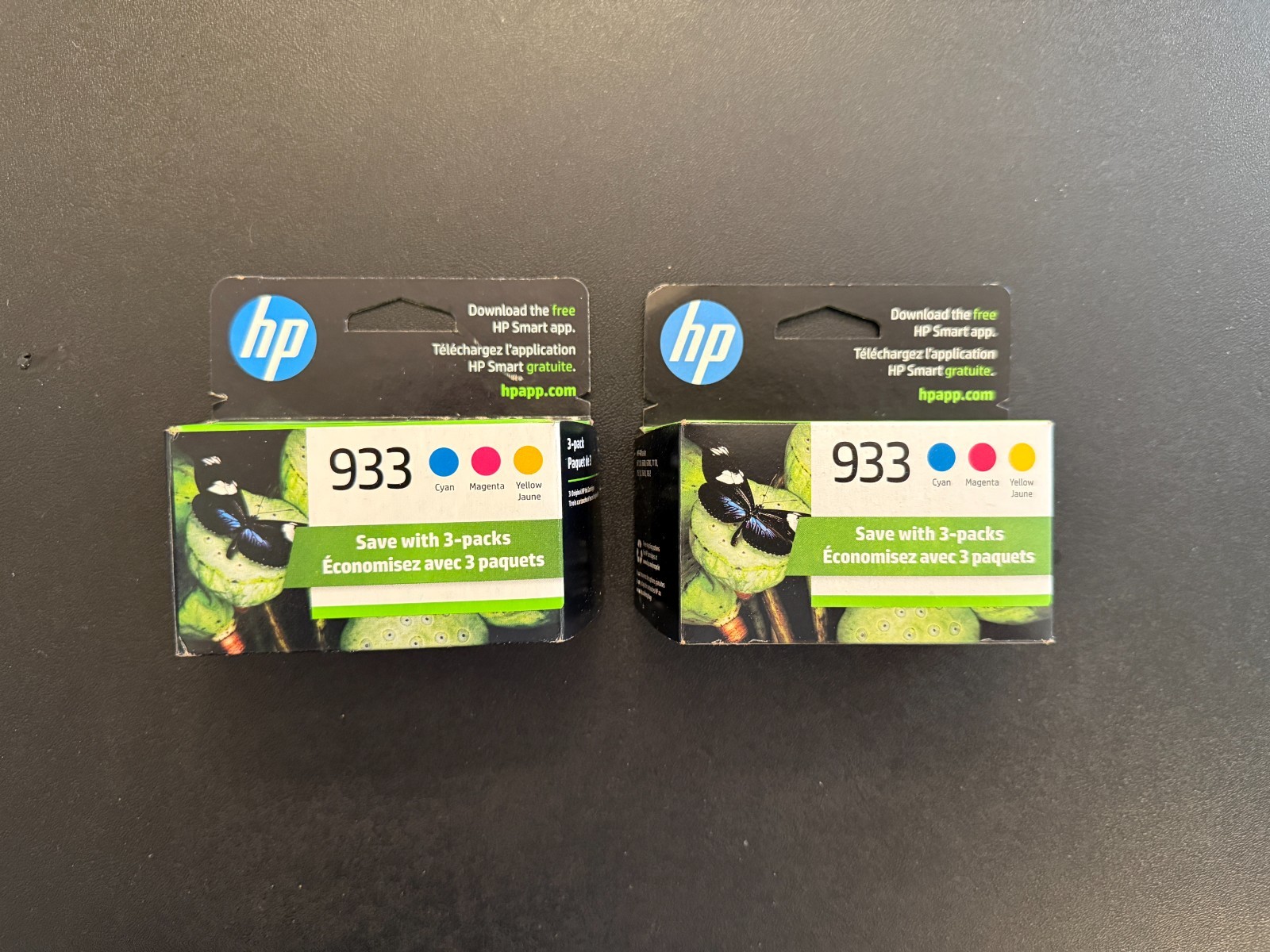 Lot of 2 HP 933 Tri-Color Ink Cartridges (C/M/Y) Genuine OEM Exp 2024 & 2025
