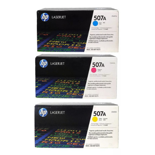 HP 507A Toner Cartridge Set of 3 Cyan Magenta Yellow OEM 3 Color New Sealed Box