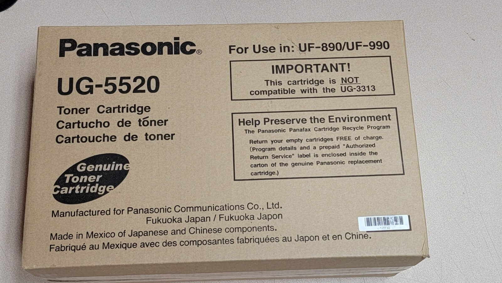 New Sealed GENUINE Panasonic UG-5520 UG5520 Toner Cartridge Brand NEW Sealed