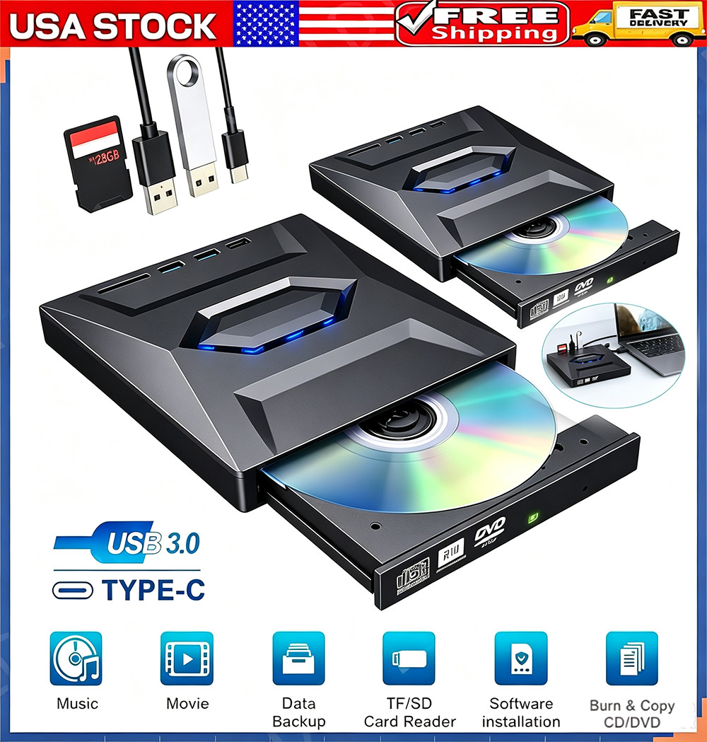 External CD DVD Drive USB 3.0 Writer Burner Player for PC Laptop Windows 11 10