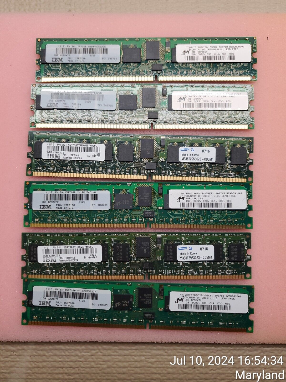 IBM 15R7168 6GB ( 6x 1GB ) DIMM 533MHz DDR2 SDRAM ECC REG Server Memory 276 Pin