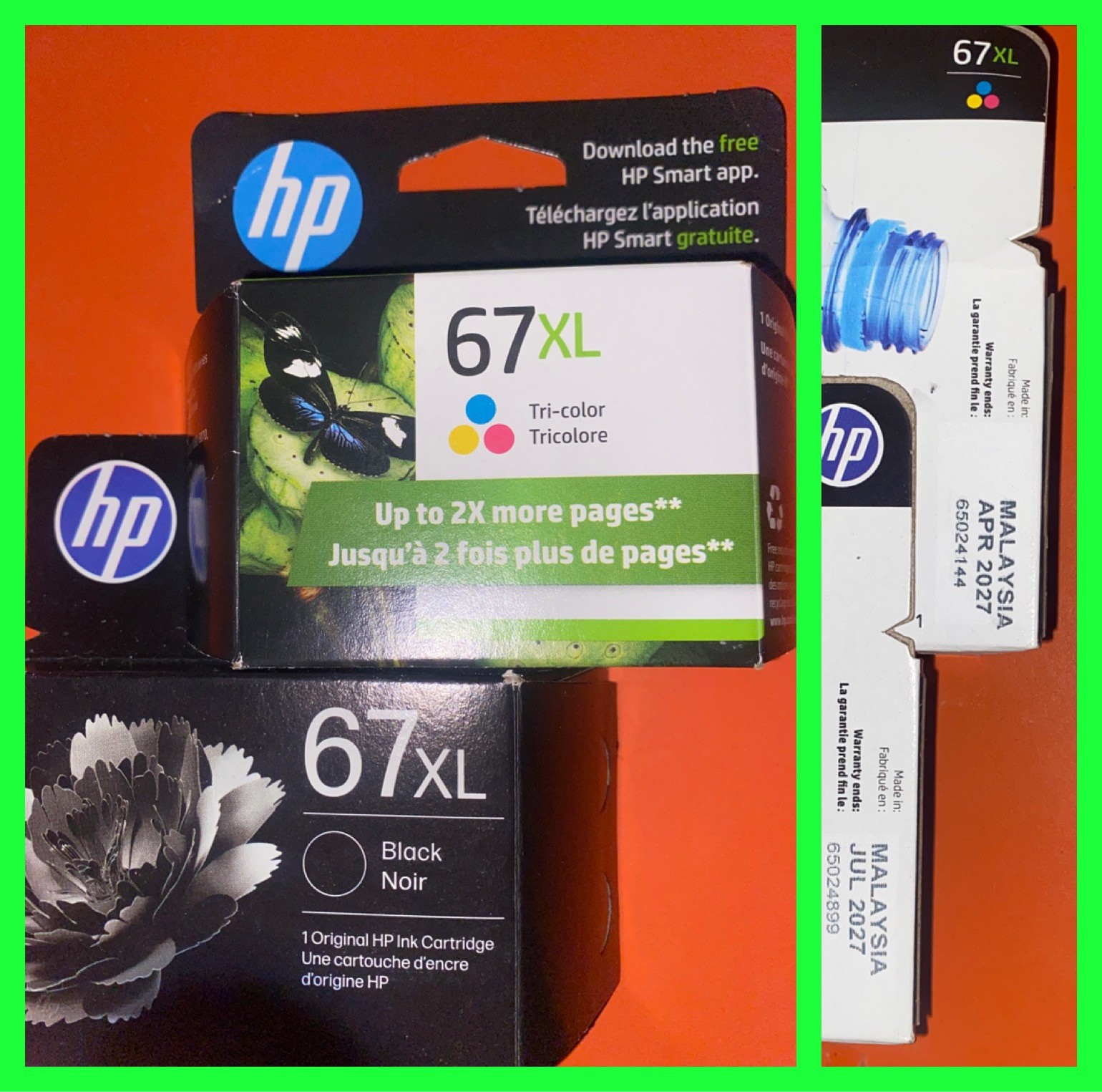 HP 67XL Black & HP 67XL color Ink Cartridge Combo 2pk NEW/ SEALED 2027-2028