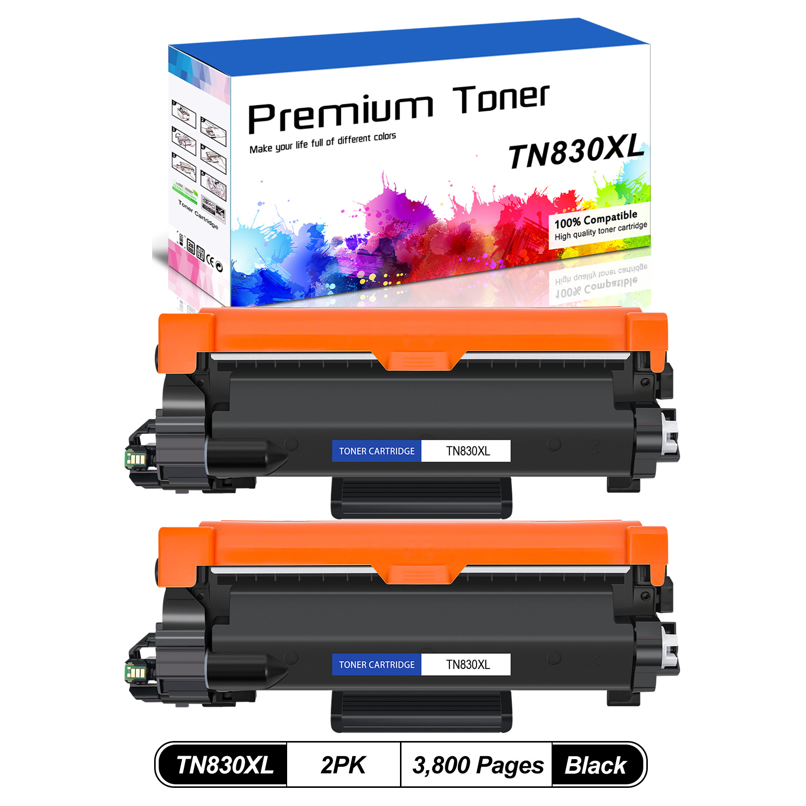 2PK Compatible Toner Cartridge for Brother TN830XL HL-L2405W, HL-L2420DW
