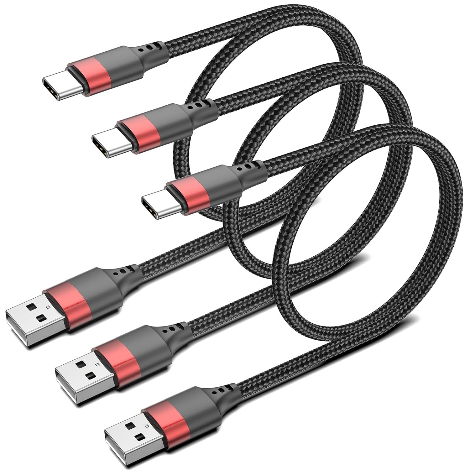 1.5ft USB C Cable, 3 Pack Short A to C Cable for iPhone 1.5 FT, Black 