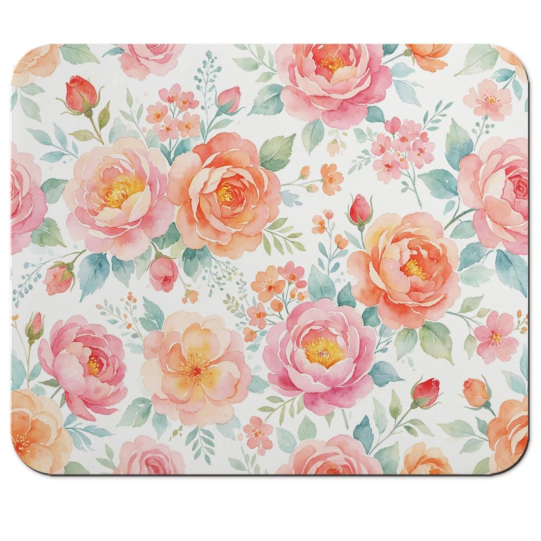 Blush Pink and Peach Watercolor Rose Mouse Pad 9.5" x 7.9", Soft Floral Cute ...