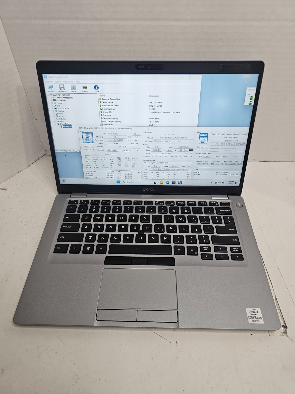 Dell Latitude 5410 i5-10310u 8GB RAM 256GB SSD Win 11 NO AC #04