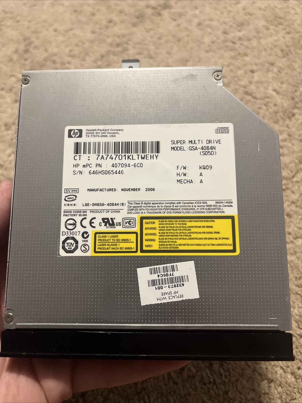 HP DV9000 GSA-4084N Super Multi Driver 432973-001 432973-001 @1A3