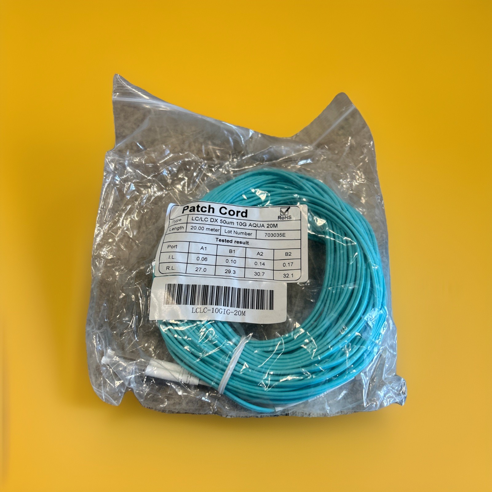 🔥(AN)***QTY 4*** LC/LC Duplex 50µm 10G Aqua 20m Multimode Fiber Optic Patch Cor