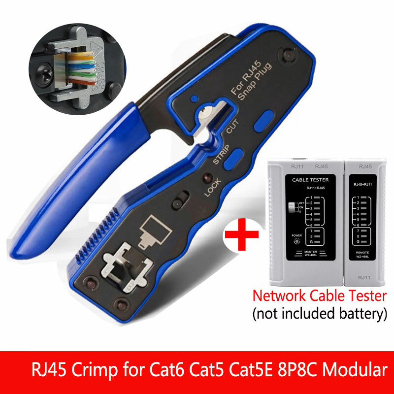 Network RJ45 Crimp Tool Pass Through Modular CAT6  Crimping Lan Cable Tester