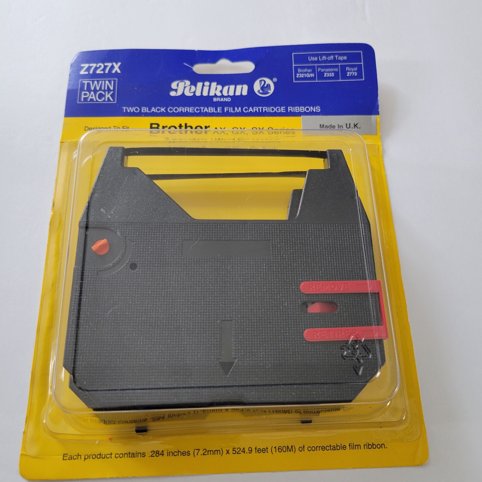 Pelikan Z727 Black Cartridge Ribbons 2 Pack Brother AX, GX, SX Series Typewriter