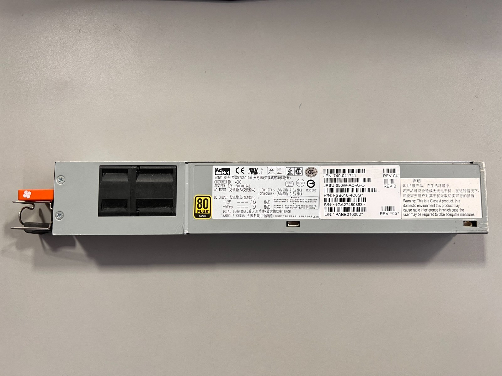 AcBel FSB010 650W Power Supply  740-041741  JPSU-650W-AC-AFO  FSB010-4C0G