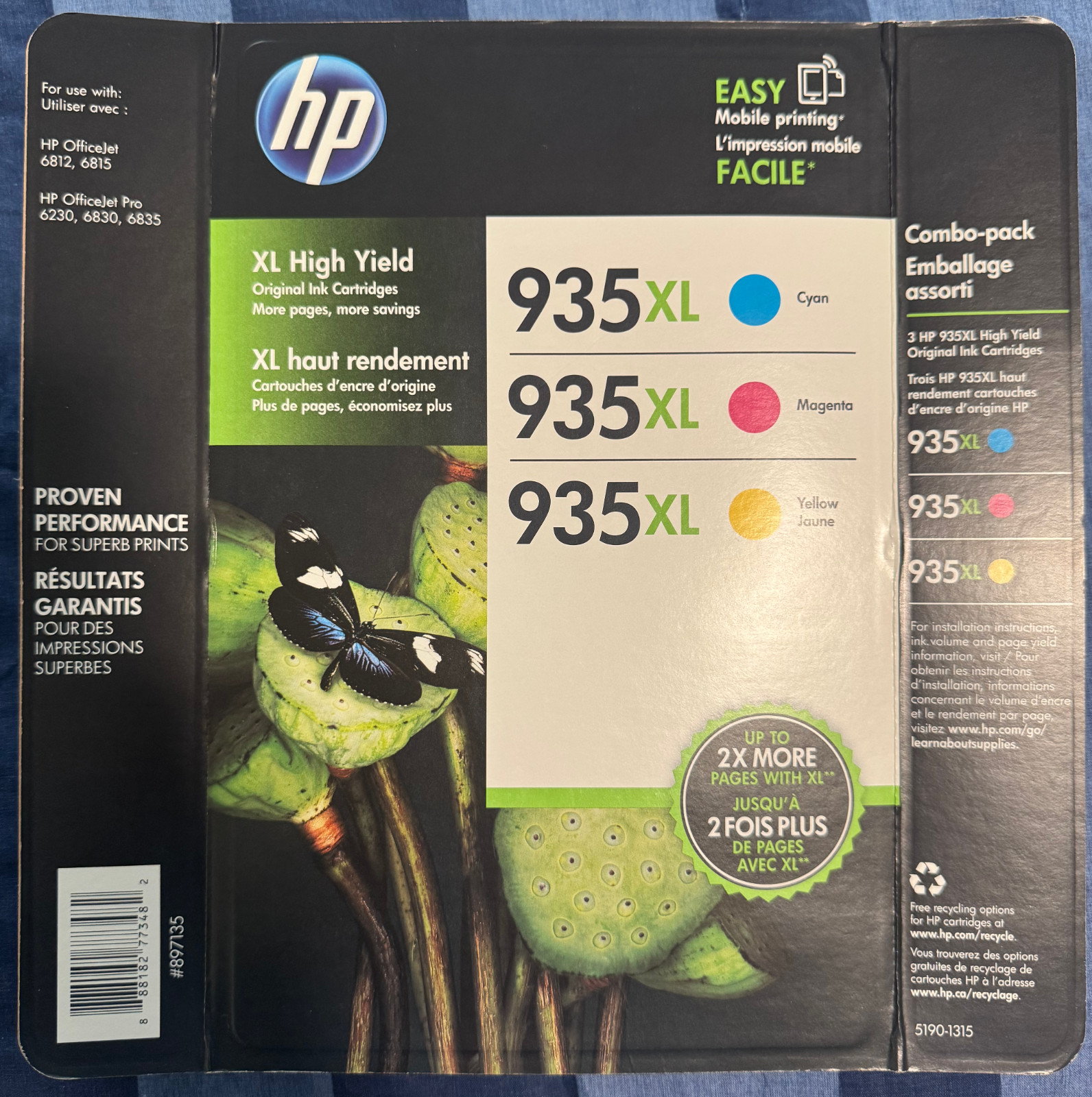 3Pk New  HP 935XL OfficejetColor Ink Cartridges  6230 6830 6835 + HP Postcards