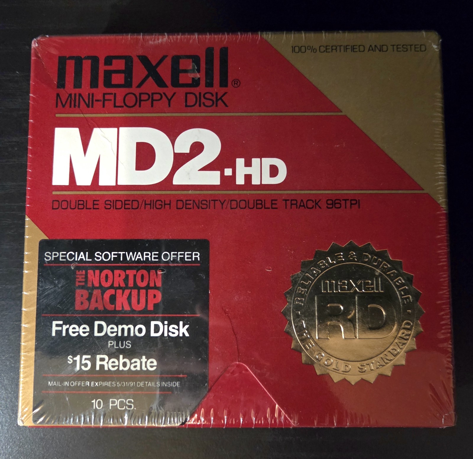 Maxell MD2-HD 5.25 Floppy Disks Box 10 Count Brand New Sealed 5.25" Norton Demo