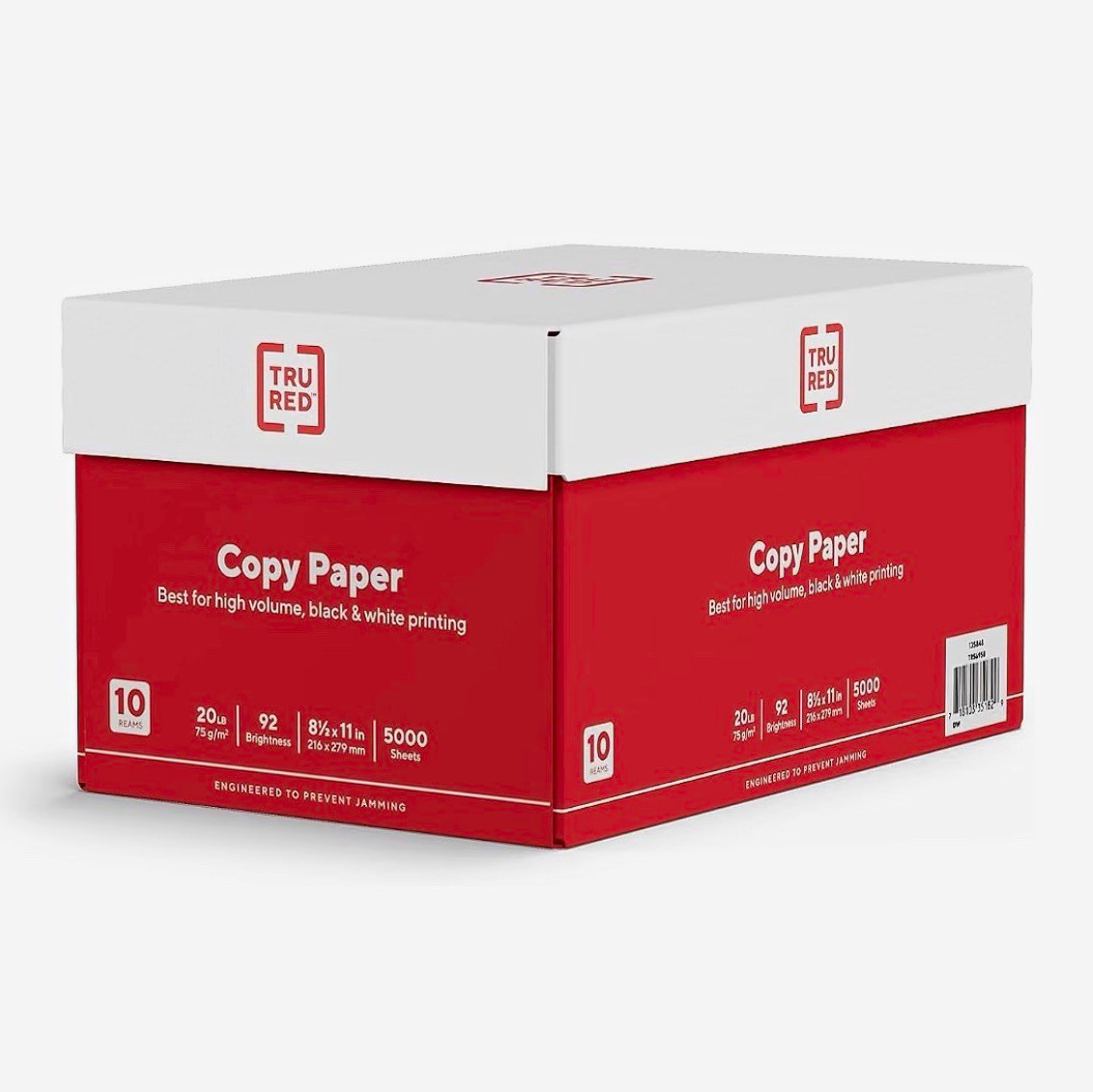 TRU RED 8.5x11 Copy Paper 20 lb 92 Bright Matte White 10 Reams 5000 Sheets