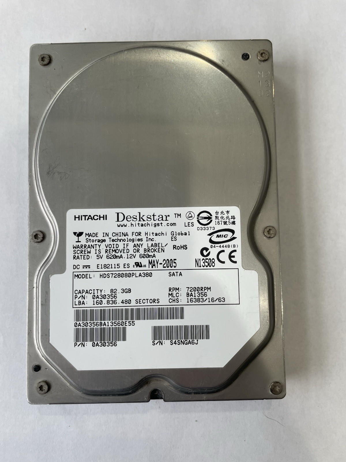 Hitachi Deskstar HDS728080PLA380 82.3GB 7200RPM SATA Hard Drive TESTED