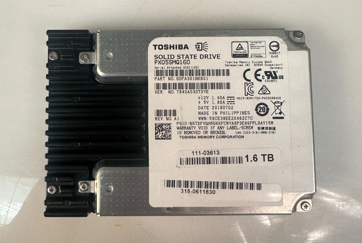 TOSHIBA PX05SMQ160 , SDFA301NKB01 , 111-03613 1.6TB SAS 2.5'' 12GB/S