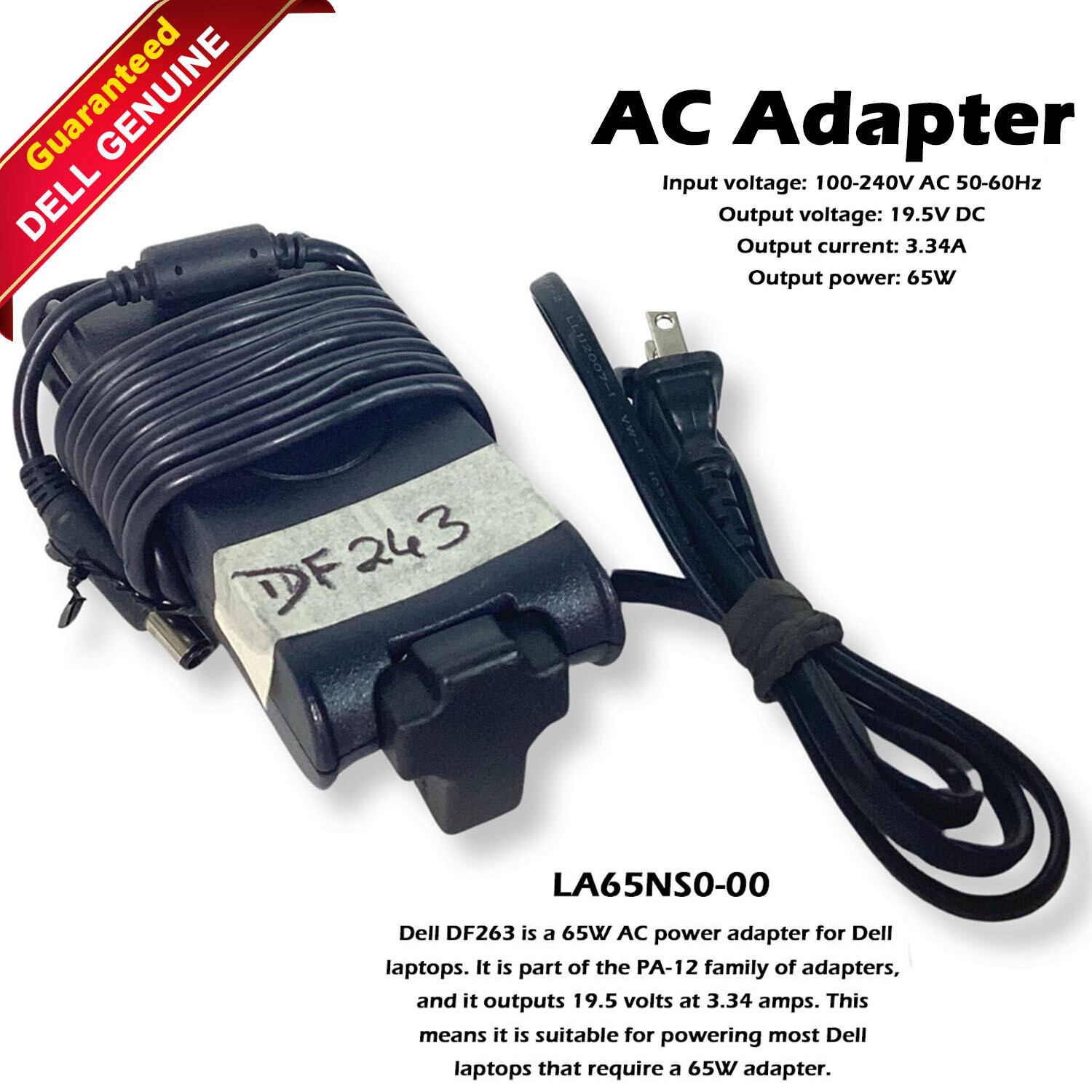 Dell LA65NS0-00 PA-1650-06D3 AC Power Adapter Charger 19.5V 3.34A HN662 DF263