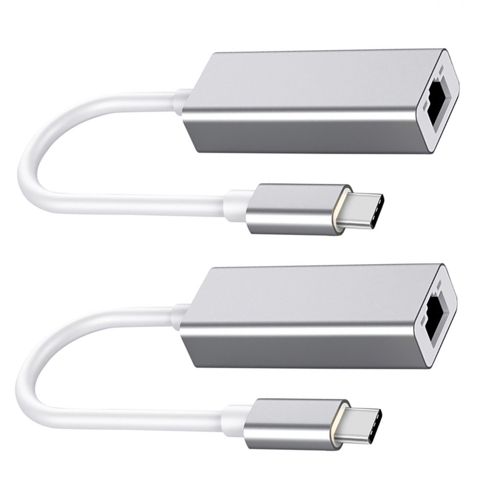 2Pcs Type C To Ethernet Rj45 Cable USB External Network Card LAN Adapter.