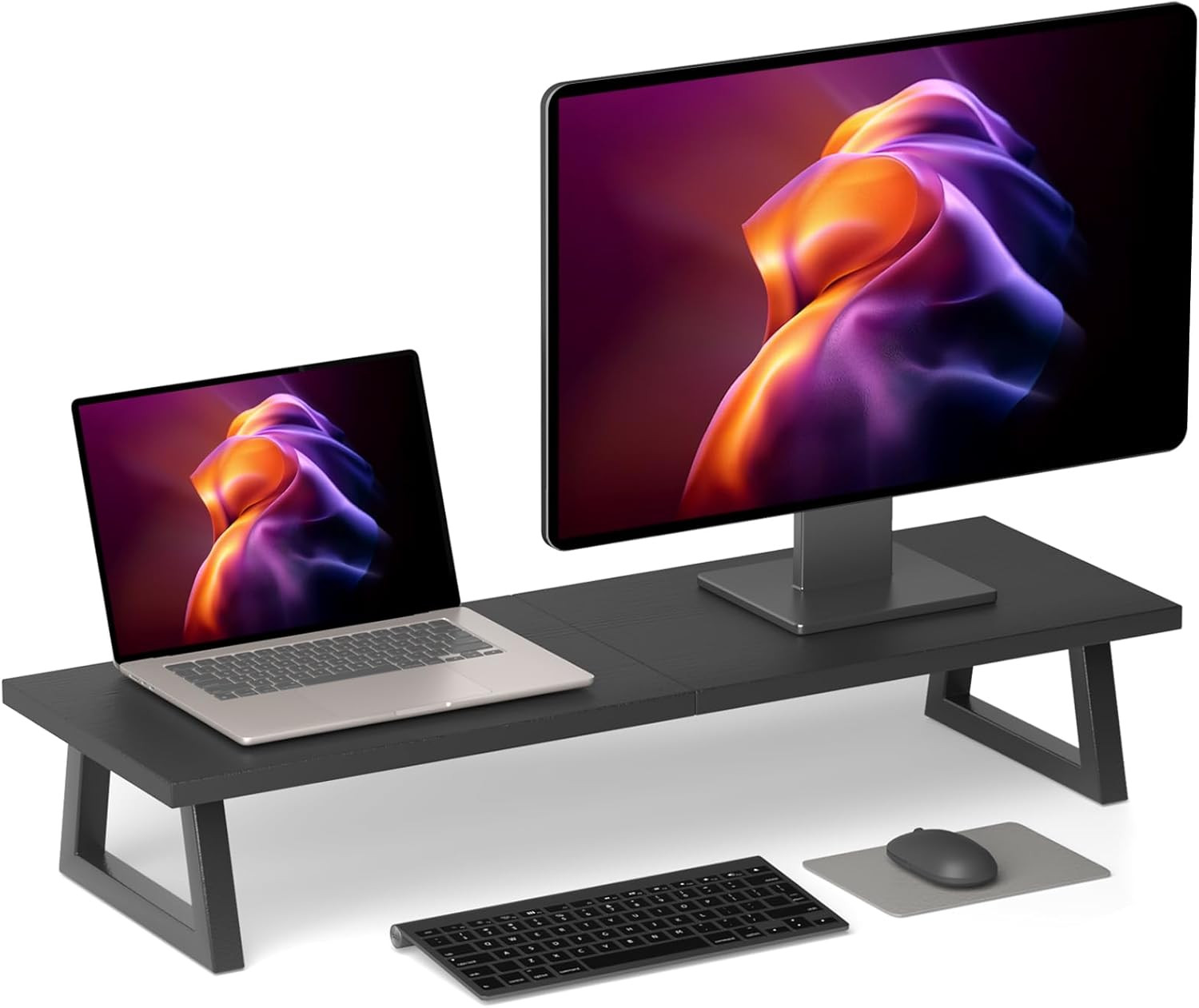 31.5 Inch Dual Monitor Riser, Long Black Monitor Stand Riser Wide TV Stand Riser