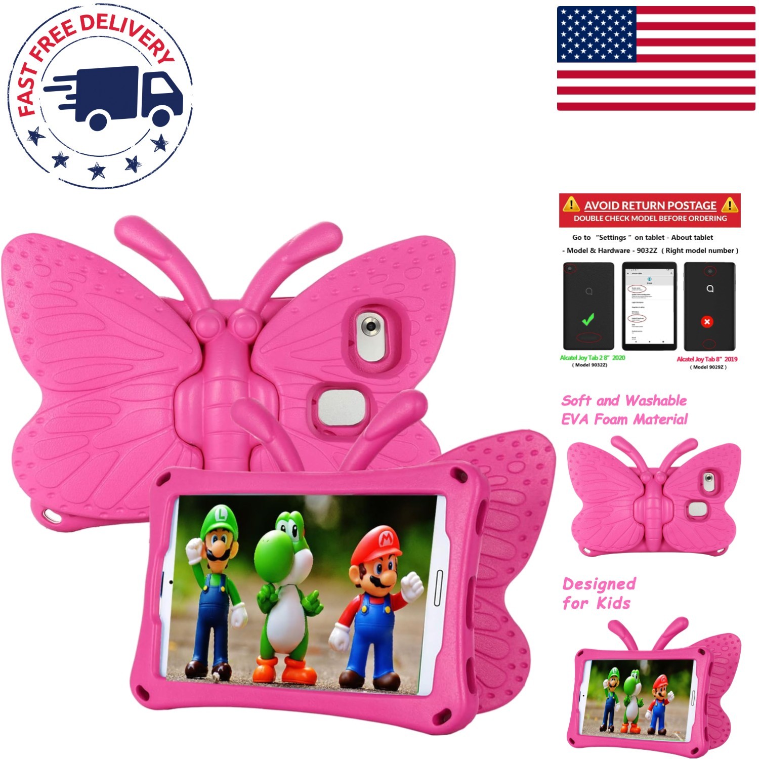 Alcatel Joy Tab 2 Kids Case - Cute Butterfly Shockproof & Lightweight Protection