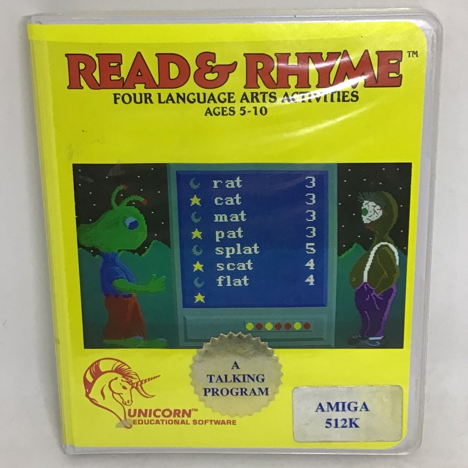 Vint. 1989 Unicorn Software Co. Read & Rhyme Talking Software Program AMIGA 512K