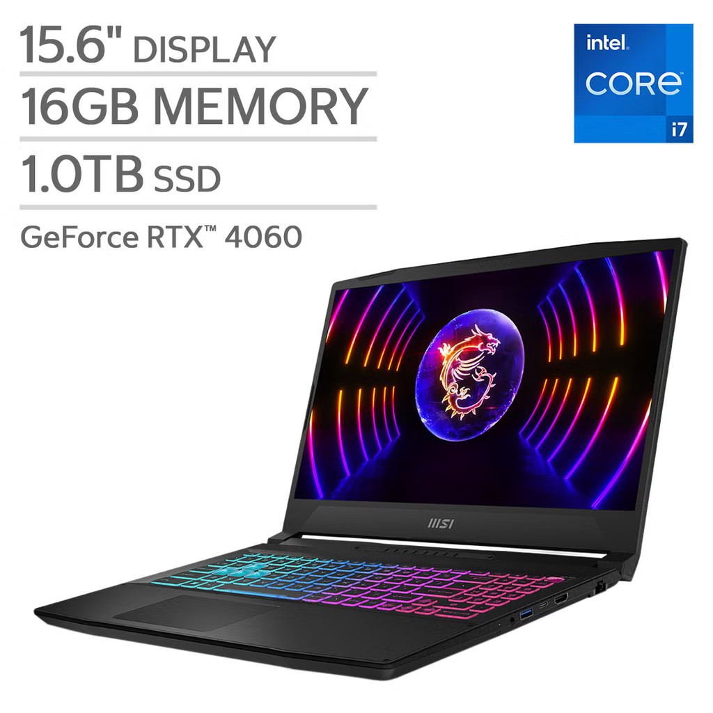 MSI Katana 15 B12VE 12th Gen i7 RTX 4060, NO RAM SSD Charger-Boot to bios
