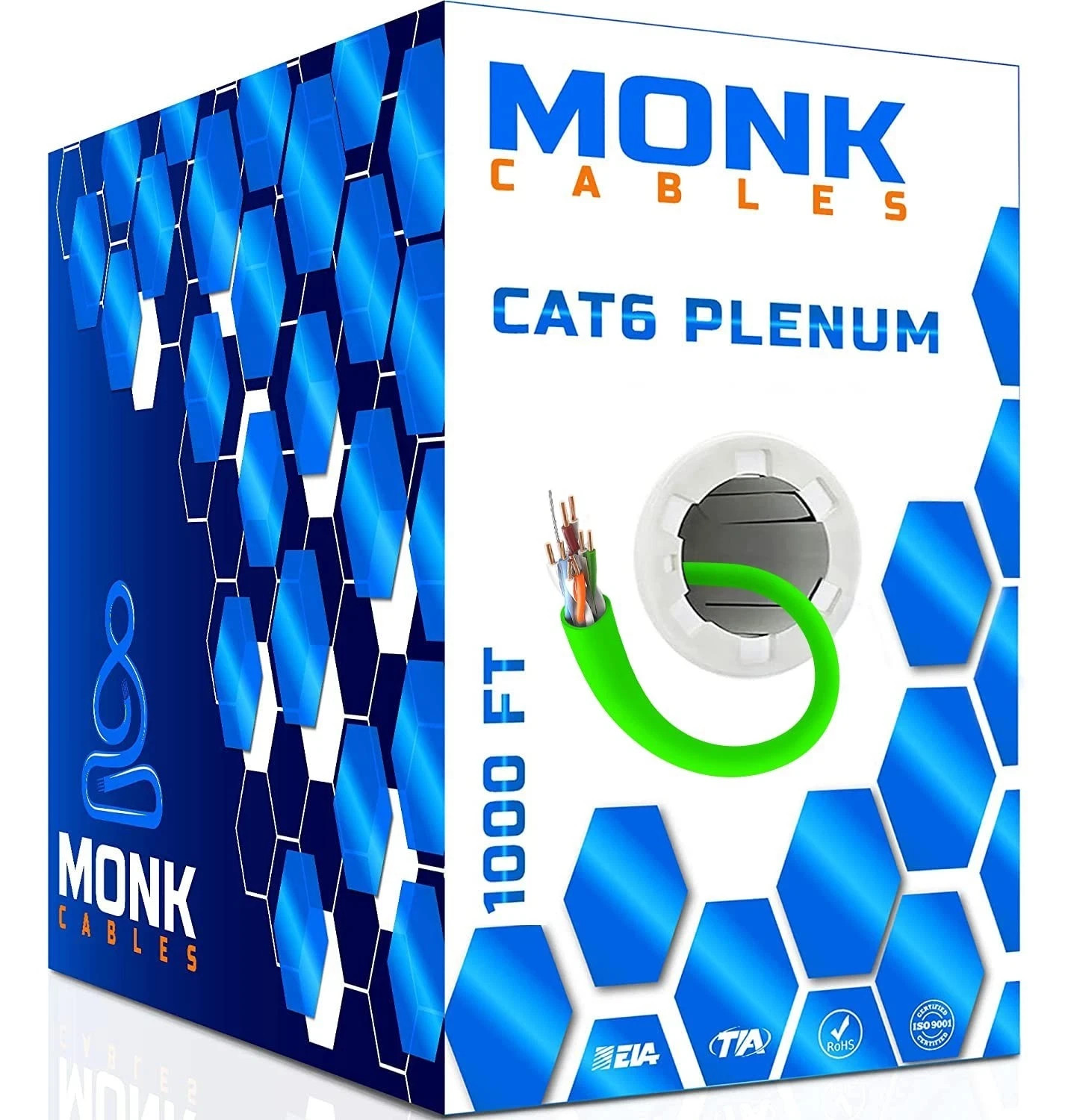 MONK CABLES | CAT6 Plenum Cable 1000ft | UTP, 23AWG, 550MHz | DSX-8000 Certified