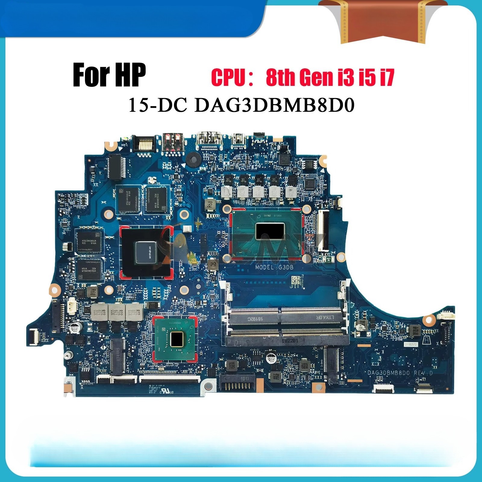 For HP 15-DC Motherboard DAG3DBMB8D0 8th Gen i3 i5 i7 CPU L24331-601 L24329-601