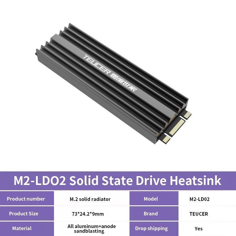 TEUCER M.2 2280 SSD Heatsink NVMe Cooler Aluminum Alloy w/ Thermal Pad
