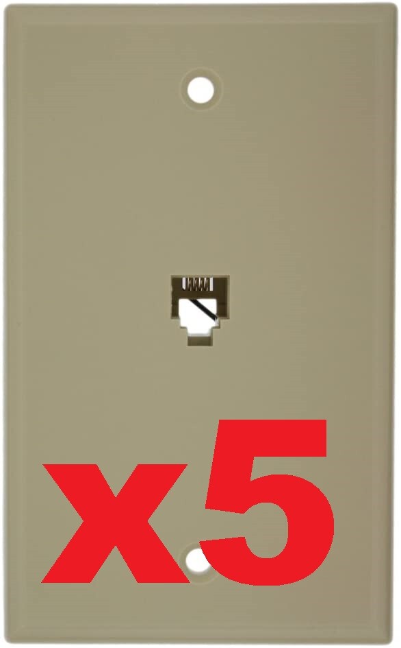 (5) Leviton 40949-I Standard Telephone Wall Jack, 6P4C Ivory - New LOT OF (5)